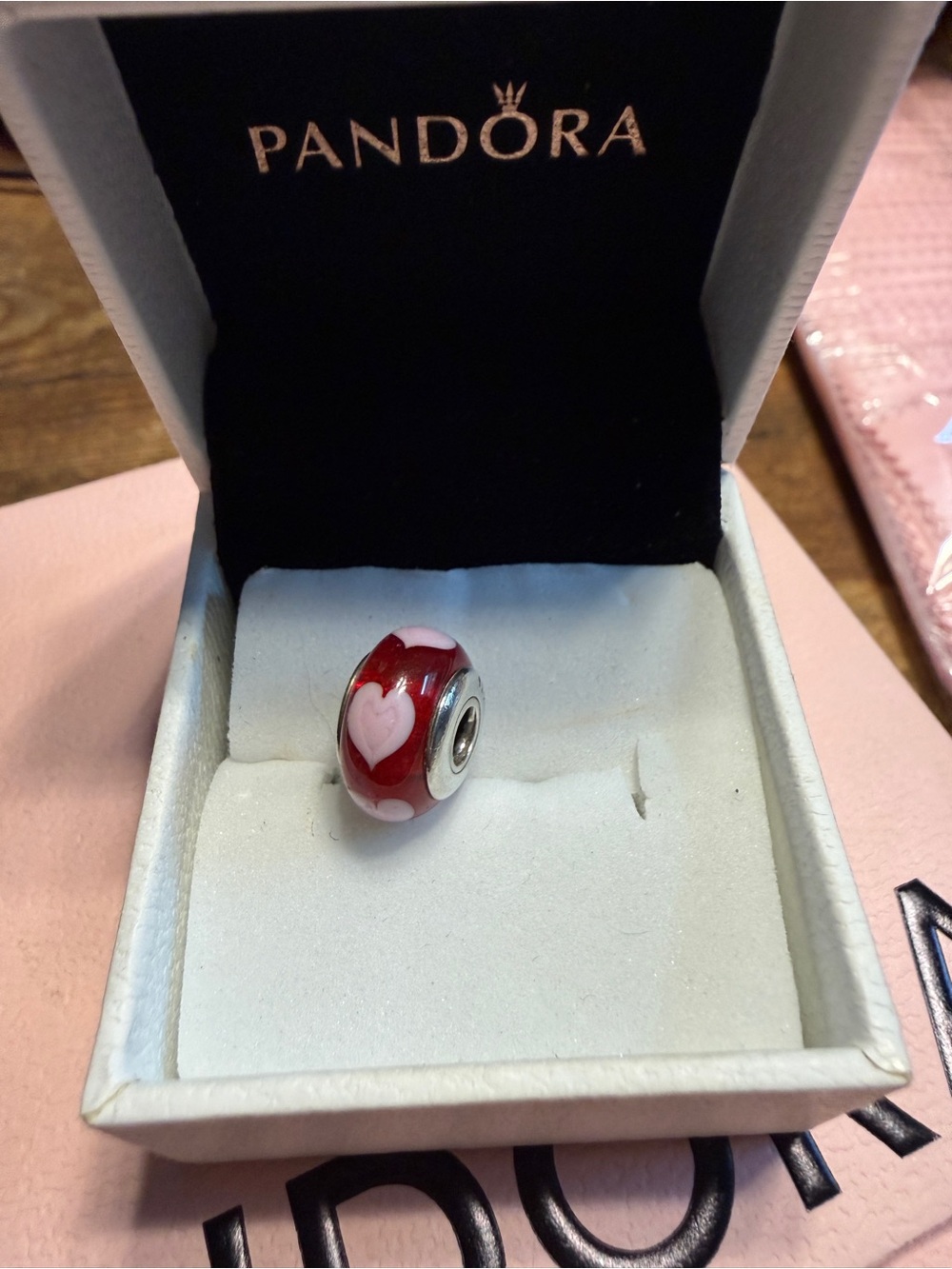 Retired Pandora Red & Pink Hearts Murano Glass Charm Sterling Silver S925 ALE